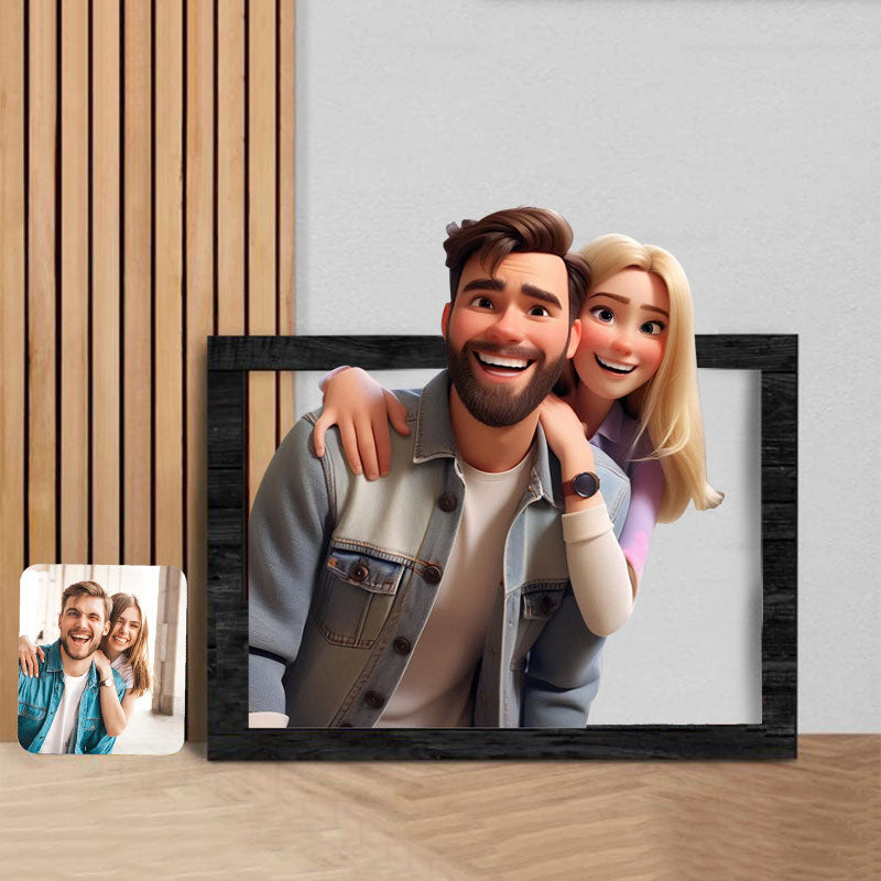 Custom 3D Cartoon Style Wooden Photo Frame - Muunna muistosi taiteeksi!